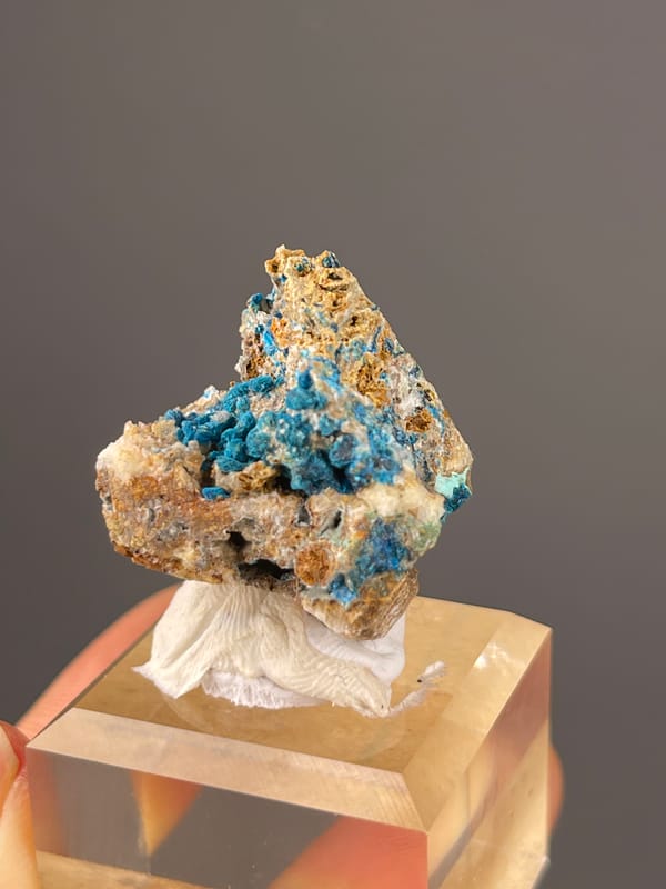 Veszelyite specimen from Dongchuan, Yunnan, China presenting vivid blue botryoidal crust