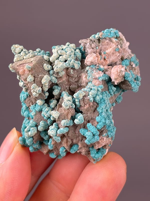 Veszelyite specimen from Hubei, China, blue-green botryoidal crusts
