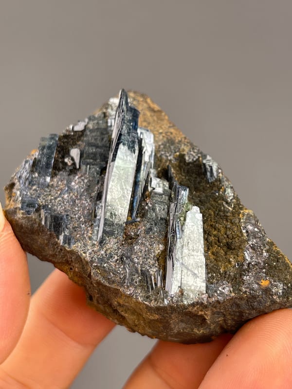 Vivianite from Brazil: front view of widely spaced dark blades.