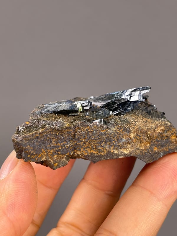 Vivianite from Brazil: thin side profile with blades along the upper face.