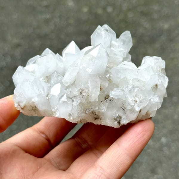 White quartz cluster with hexagonal calcite plate from Fujian, China