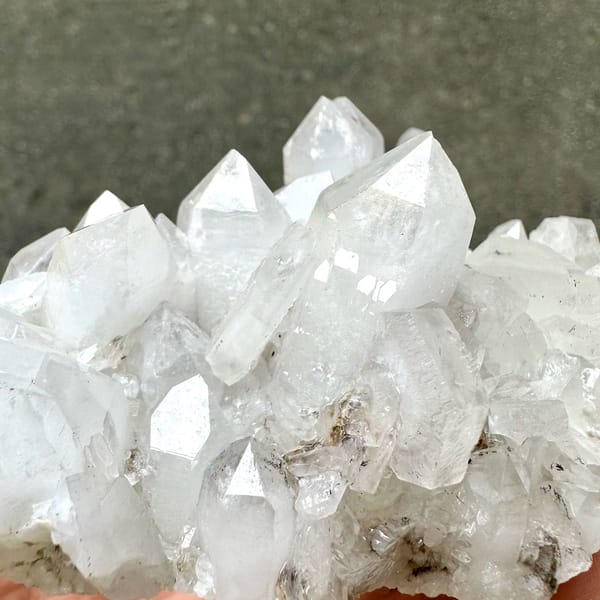 White quartz cluster with hexagonal calcite plate from Fujian, China, view 3 of 12