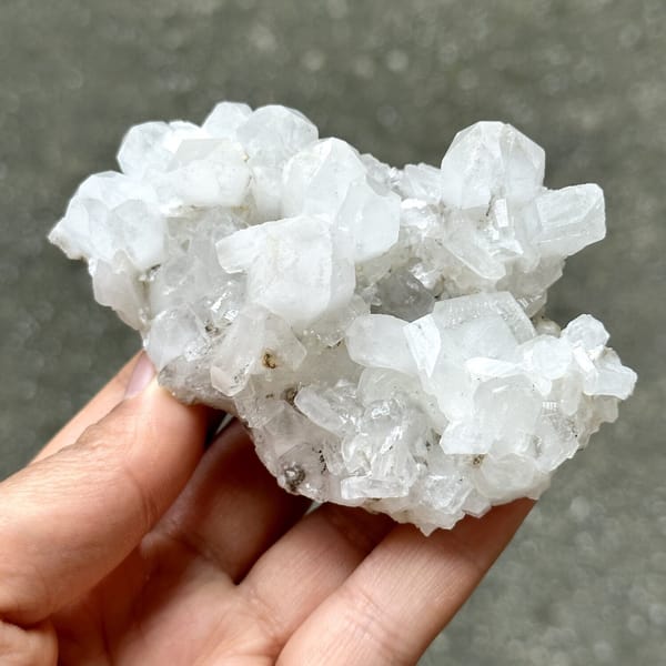 White quartz cluster with hexagonal calcite plate from Fujian, China, view 7 of 12