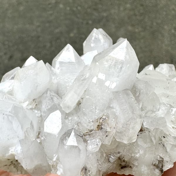 White quartz cluster with hexagonal calcite plate from Fujian, China, view 8 of 12