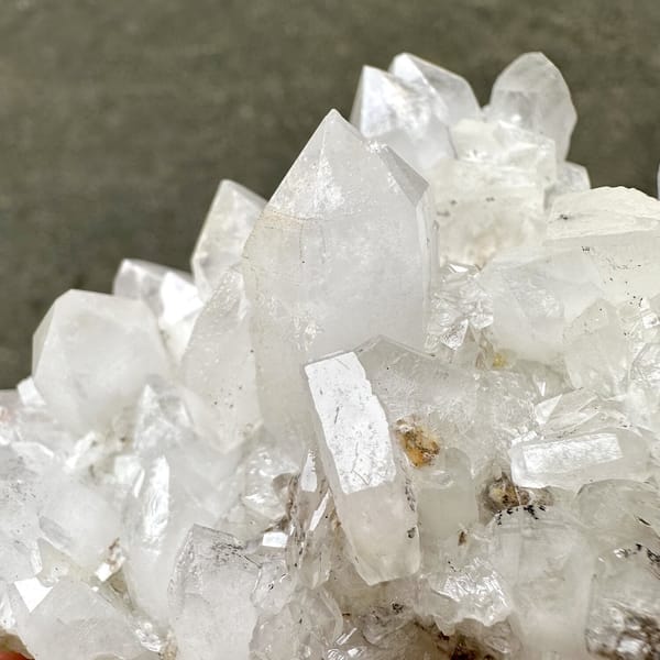 White quartz cluster with hexagonal calcite plate from Fujian, China, view 9 of 12