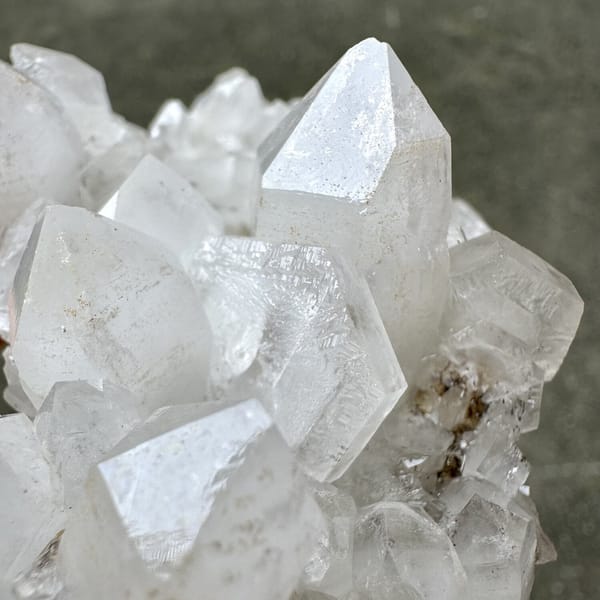 White quartz cluster with hexagonal calcite plate from Fujian, China, view 10 of 12