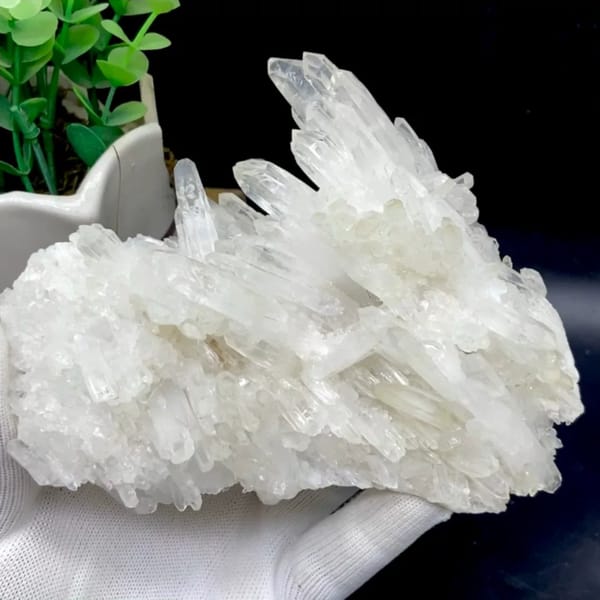 Plate of clear white quartz points from Jinkouhe, Sichuan, China