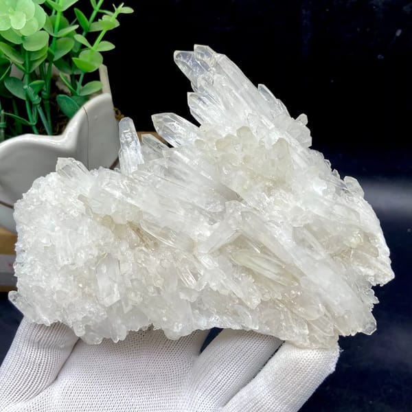 Plate of clear white quartz points from Jinkouhe, Sichuan, China, view 2 of 9