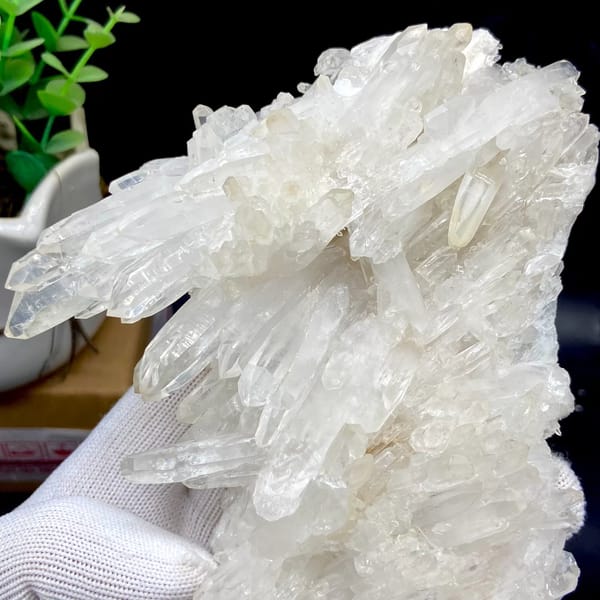 Plate of clear white quartz points from Jinkouhe, Sichuan, China, view 8 of 9