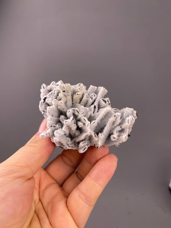 Wolframite-group specimen from Yaogangxian Mine, Hunan, China, characterized by steel-gray blades through white coating