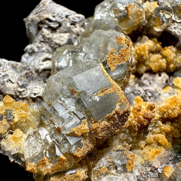 Plate of yellow-skinned quartz with fluorite and calcite from Fujian, China, view 3 of 11