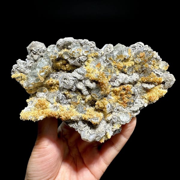 Plate of yellow-skinned quartz with fluorite and calcite from Fujian, China, view 5 of 11