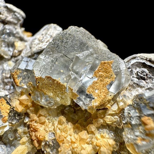 Plate of yellow-skinned quartz with fluorite and calcite from Fujian, China, view 7 of 11