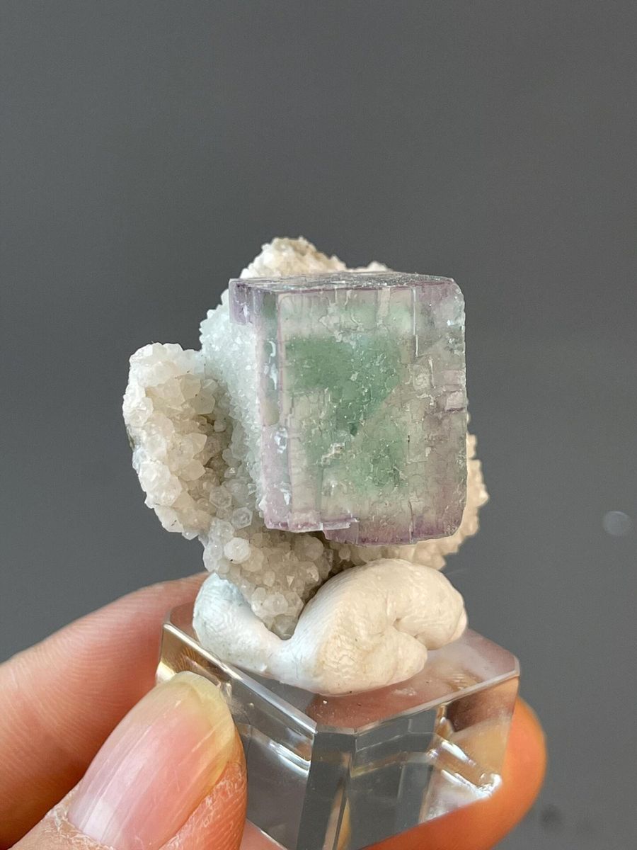 Fine green Yaogangxian fluorite cube with purple hues from Hunan, China